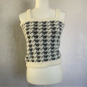 Willow & Wind Womens Tank Sweater Size Small Black Ivory Houndstooth Fuzzy XS